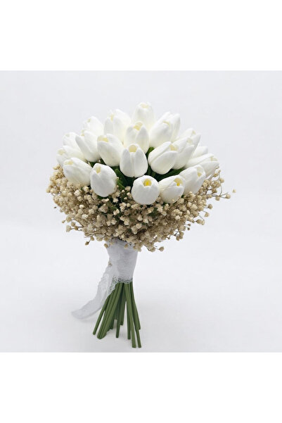 Eventissimi Buchet lalele albe , real touch si Gypsophilia- Floarea miresei, ...