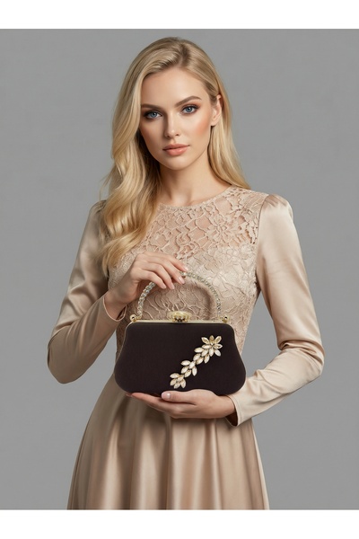 Biçanta Καφέ Ζ.Α.Ρ.Α. Σατέν κρυστάλλινη πέτρα με κεντημένη αλυσίδα Γυναικεία ...