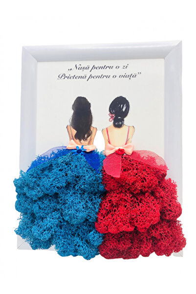 Eventissimi Aranjament floral, 24 cm, licheni stabilizați, vas ceramic, albastru