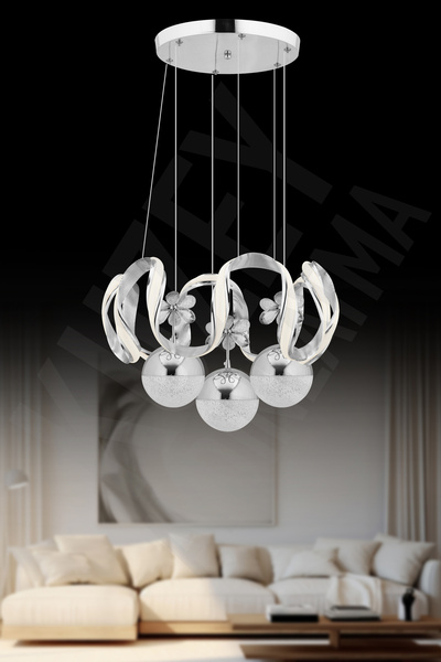 KUZEY AYDINLATMA BELLA ÇİZGİLİ 3 TOPLU 3 RENK LEDLİ KUMANDALI AVİZE AYDINLATMA