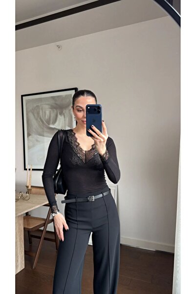 Friday Mood Kadın Dantel Detaylı Transparan Bluz