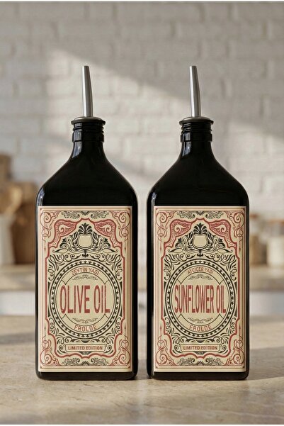 ozbience 2'li Amber Cam Yağlık Seti, 500 ml, Retro Stil, Ayçiçek ve Zeytinyağ...