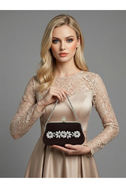 Biçanta Καφέ Ζ.Α.Ρ.Α. Σατέν κρυστάλλινη πέτρα με κεντημένη αλυσίδα Γυναικεία ...