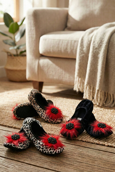 Mijja Set of 3 Velvet, Stoned and Furry Home Slippers, Daily Gift, Hajj Umrah...
