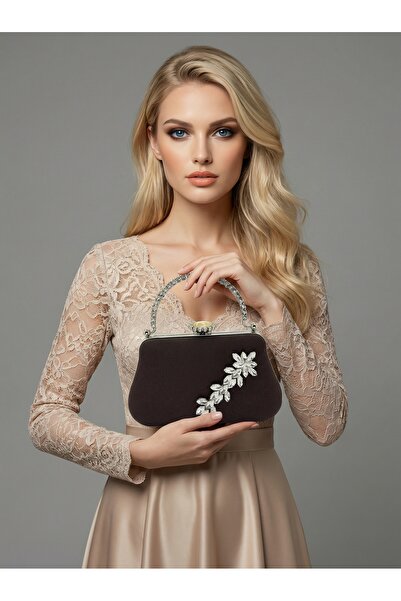 Wedding Fashion Brown Z.A.R.A. Satin Crystal Stone Embroidered Chain Women's ...