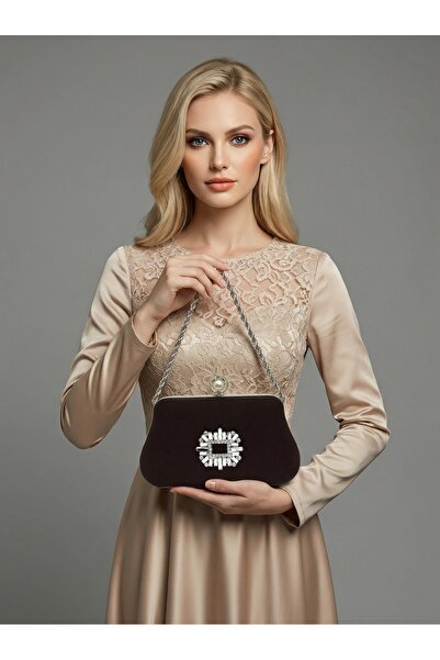 Wedding Fashion Brown Z.A.R.A. Satin Crystal Stone Embroidered Chain Women's ...