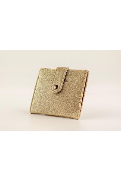 LİZZY BAG Gold Simli Kadın Mini Çıtçıtlı Kağıt Para ve Kart Bölmeli Cüzdan