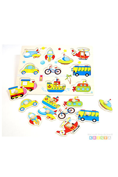 Krista Wooden Wooden Vehicles with Buttons and Pictures Puzzle
