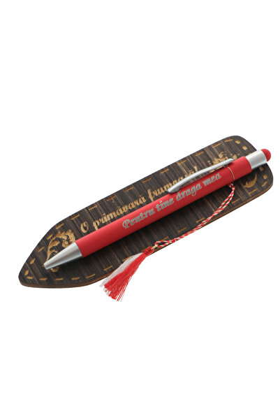 GiftExpress Mărțișor Personalizat – Semn de Carte din Lemn Wenge cu Pix Metalic