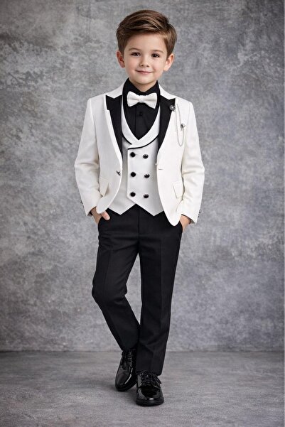 Tarz Çocuk بدلة العريس الكلاسيكية البيضاء للأطفال
