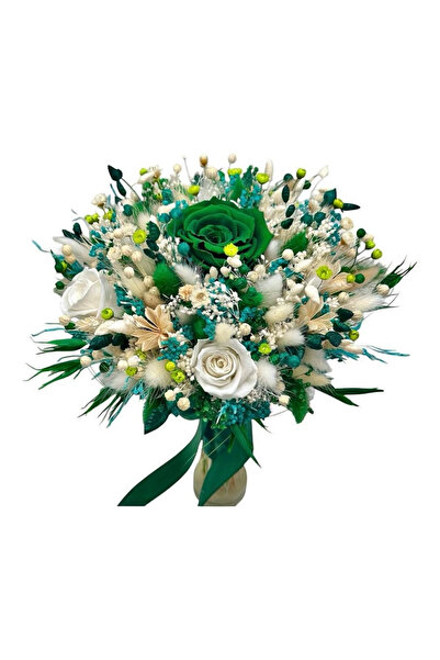 Eventissimi Buchet cu trandafirI criogenatI si flori naturale uscate alb - ve...