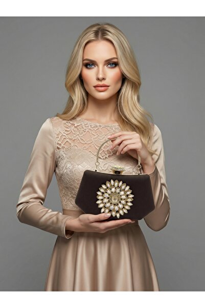 Biçanta Καφέ Ζ.Α.Ρ.Α. Σατέν κρυστάλλινη πέτρα με κεντημένη αλυσίδα Γυναικεία ...