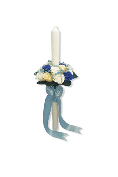 Eventissimi Wedding or baptism candle, 60 cm, Eventissimi, soap roses, white/...