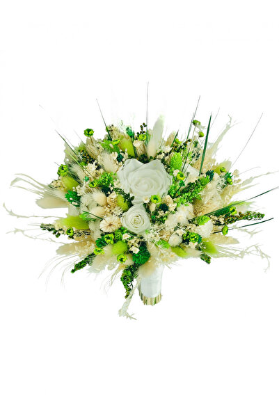 Eventissimi Buchet mediu personalizabil cu trandafiri si flori uscate (Alb, V...