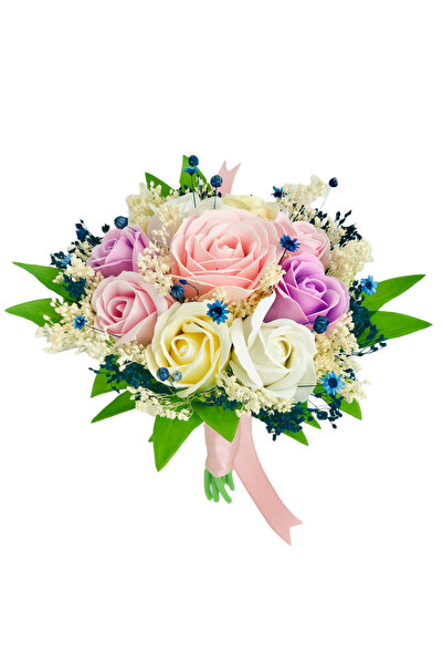 Eventissimi Buchet mic personalizabil cu trandafiri si floarea miresei (Roz, ...