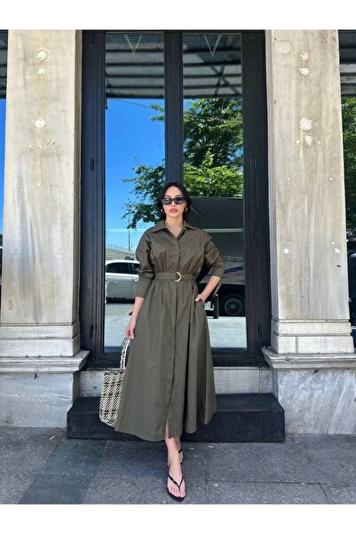 moda gk Pamuk Poplin Kumaş Kemerli Elbise
