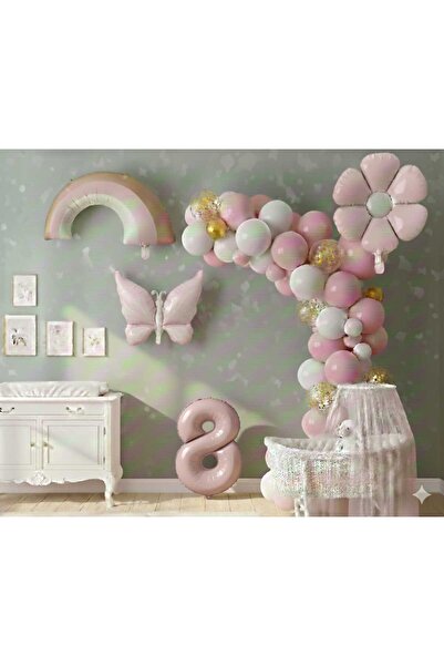 ÇITIPITISTORE Pembe kelebek papatya gökkuşağı rakam golyo balonlu doğum günü ...