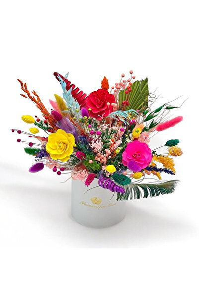 Eventissimi Aranjament Floral cu Flori Naturale Uscate – Cutie Elegantă Albă