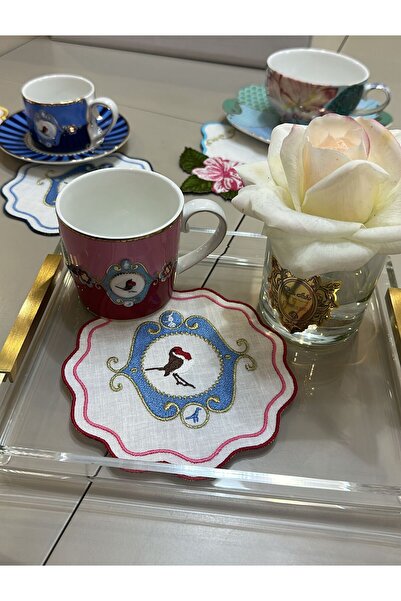 SETANO HOME Pip Studio Uyumlu Kuş Desenli Nakışlı Kabartmalı Kokteyl Peçetesi