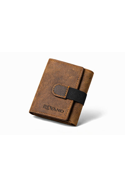 Révano Men’s 100% Genuine Leather Trifold Wallet – Natural Vintage with Elast...