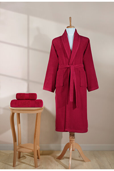 Ellaline رداء حمام مخطط باللون الأحمر الداكن 100% قطن معتمد بياقة شال للجنسين...