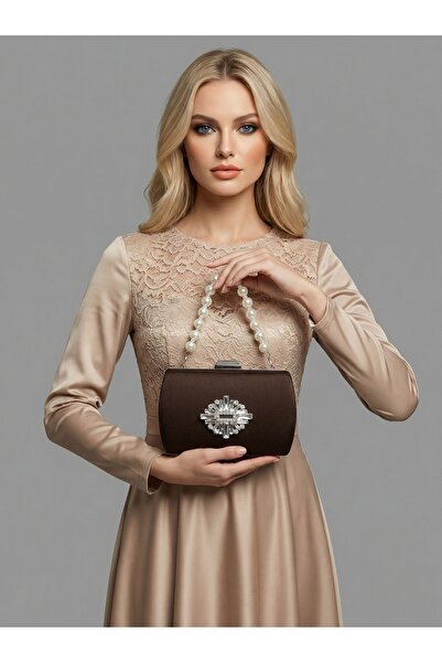 Biçanta Καφέ Ζ.Α.Ρ.Α. Σατέν κρυστάλλινη πέτρα με κεντημένη αλυσίδα Γυναικεία ...