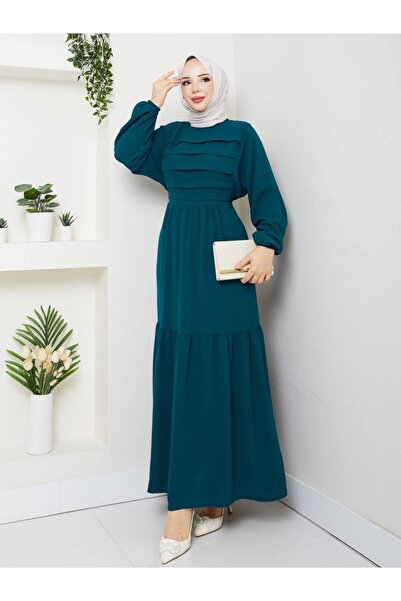 asyadabutik Women's Front Stripe Detailed Tie-Back Ayrobin Hijab Dress