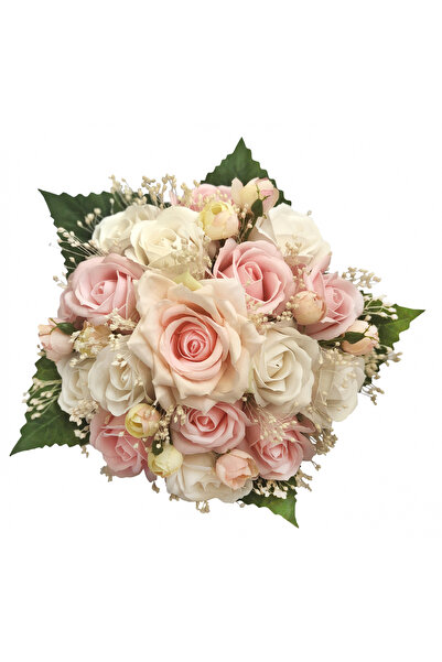 Eventissimi Buchet mediu cu trandafiri, mini bujori si floarea miresei (Alb, ...