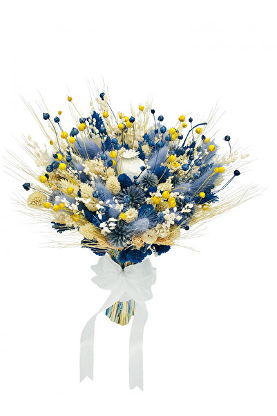 Eventissimi Flower Bouquet - Dried Plants, Yellow / Blue