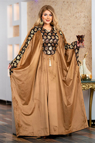 AsrymShop Winter abaya, heavy velvet, very wide, beige