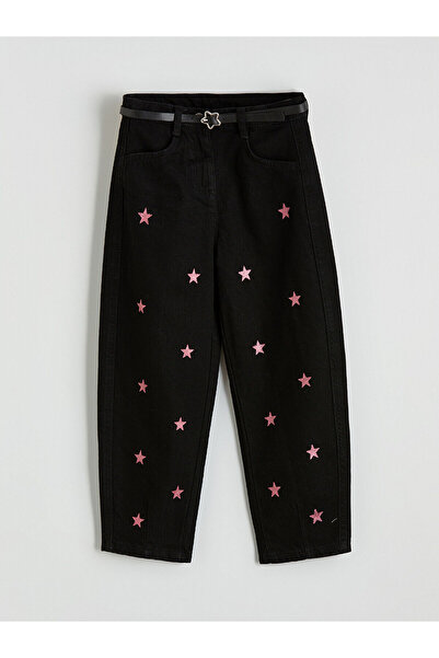 LC Waikiki Παντελόνι τζιν για κορίτσια Ballon Fit με ζώνη στη μέση