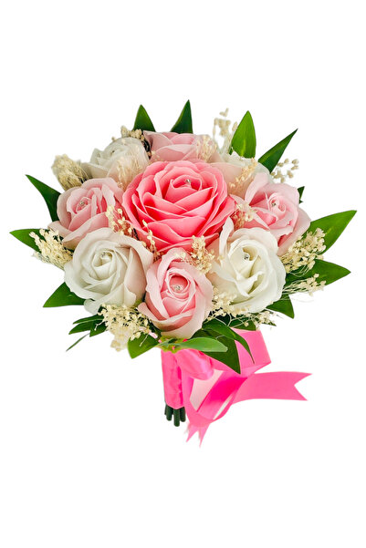 Eventissimi Buchet mic personalizabil cu trandafiri si floarea miresei (Roz, ...