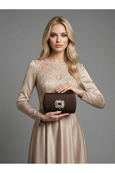 Wedding Fashion Brown Z.A.R.A. Satin Crystal Stone Embroidered Chain Women's ...