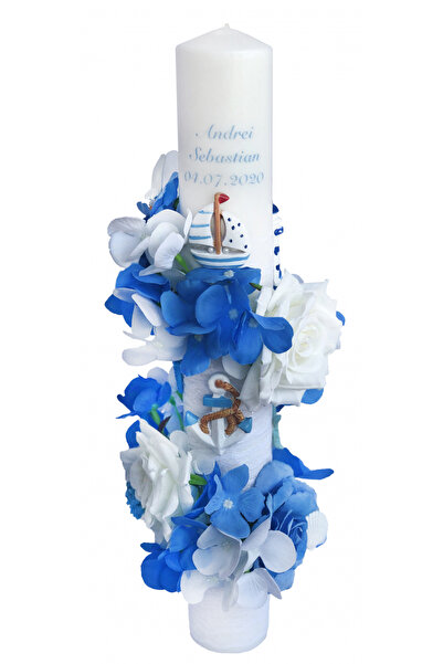 Eventissimi Wedding/christening candle, 40 cm, Eventissimi, marine theme, whi...