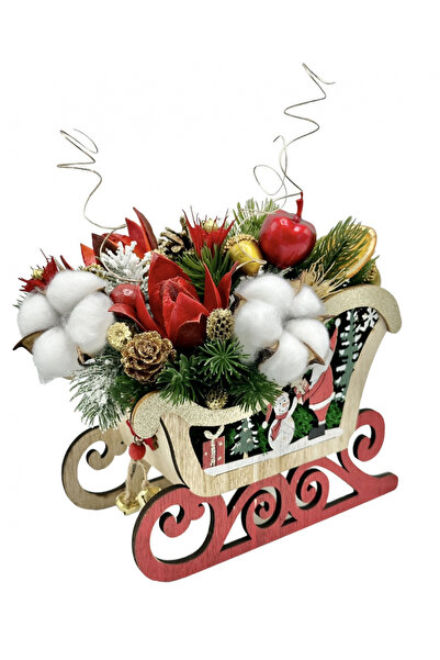 Eventissimi Aranjament de Craciun cu flori naturale uscate si bumbac in sanie...