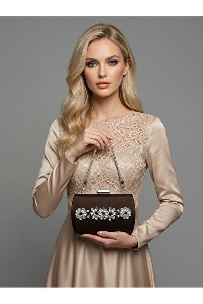 Biçanta Καφέ Ζ.Α.Ρ.Α. Σατέν κρυστάλλινη πέτρα με κεντημένη αλυσίδα Γυναικεία ...