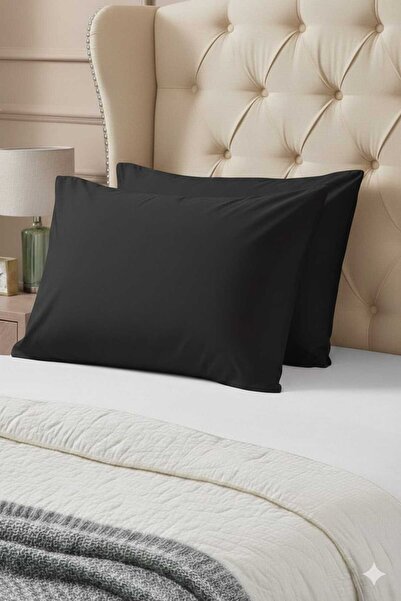 sağel 100% Cotton Satin 2-Piece Pillowcase Set Black (50X70 cm) 82 Thread Count