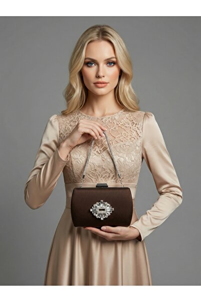 Biçanta Καφέ Ζ.Α.Ρ.Α. Σατέν κρυστάλλινη πέτρα με κεντημένη αλυσίδα Γυναικεία ...