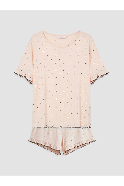 LC Waikiki Μπεζ Σετ Πιτζάμες Γυναικείες με Σορτς Πουά τεμαχίων