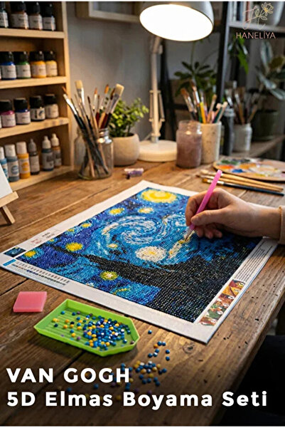 Haneliya 5D Elmas Boyama Seti - Van Gogh Yıldızlı Gece - Painting Kristal Moz...