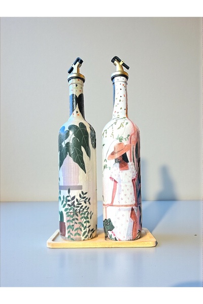 ozbience Renkli Latin Amerika ve Kaktüs Desenli Yağdanlık ve Sosluk Seti