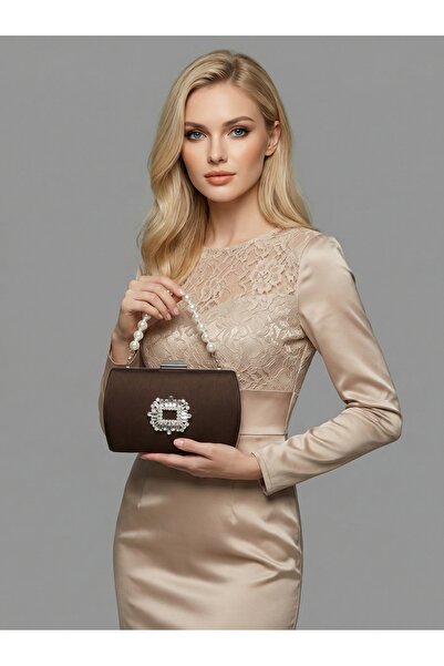 Wedding Fashion Brown Z.A.R.A. Satin Crystal Stone Embroidered Chain Women's ...