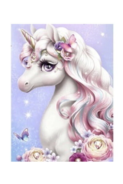 Krista Canvas Wall Art GM301 Pretty Unicorn, goblen diamante 5D, rama lemn, 2...
