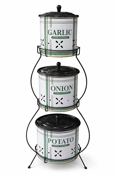 renkavm 3 Katlı Patates – Soğan – Sarımsak Saklama Seti (Standlı)