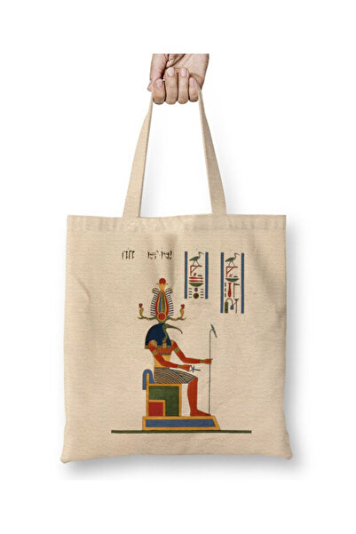 Toyaso Ancient Egypt Khnum White Cloth Bag Long Handle Shopping Bag Beach Bag