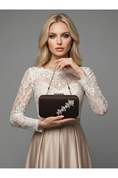 Biçanta Καφέ Ζ.Α.Ρ.Α. Σατέν κρυστάλλινη πέτρα με κεντημένη αλυσίδα Γυναικεία ...