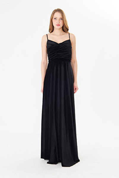 Rora Strappy Draped Long Evening Dress – Stylish Evening Event Wedding Dress