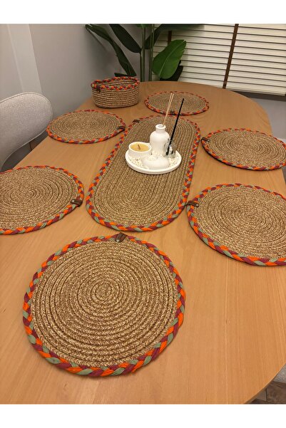 MaVaux Sera Wicker Tableware Set 6-Piece Supla + 1 Runner + 1 Bread Plate Nat...