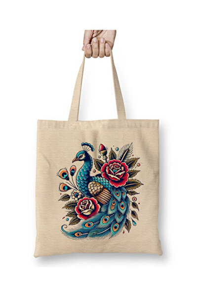 Toyaso Peacock Peacock Art 01 White Tote Bag Long Handle Shopping Bag Beach Bag