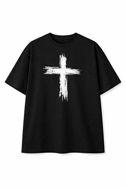 YRN COLLECTION Tricou casual din bumbac, negru, supradimensionat, cu design s...